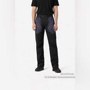 Mihara Yasuhiro 34W Black Angel Wing Embroidered Pants Avant-Garde